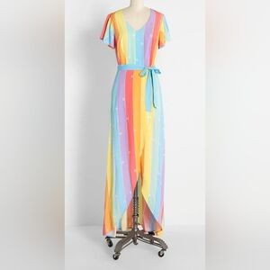 Modcloth x Collectif NWT Thelma Rainbow Hearts Maxi Dress Size 10.